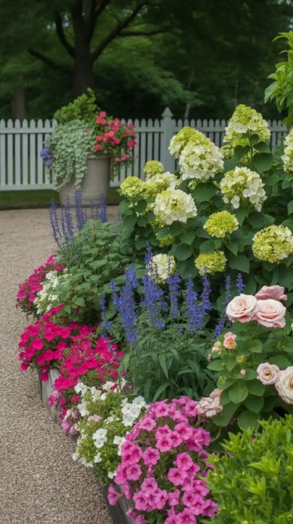 Concrete block border for raised flower bed