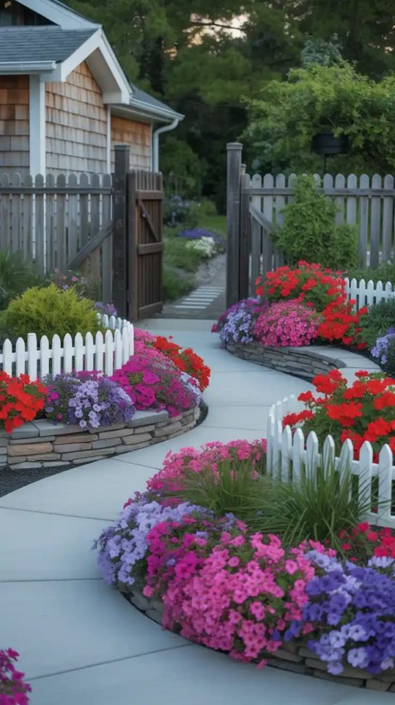 Corrugated metal sheet edging in contemporary garden