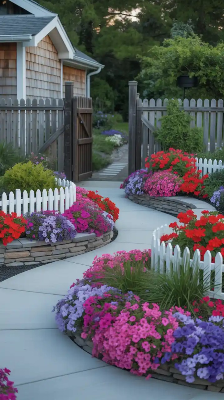 Garden edging with lighting for nighttime effect