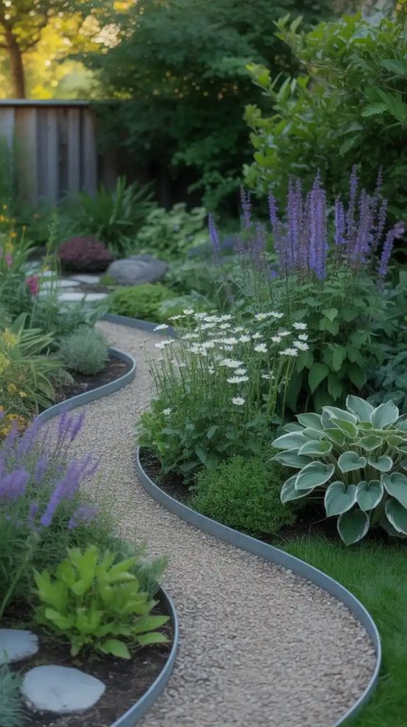 Terracotta pot fragments used as garden edging