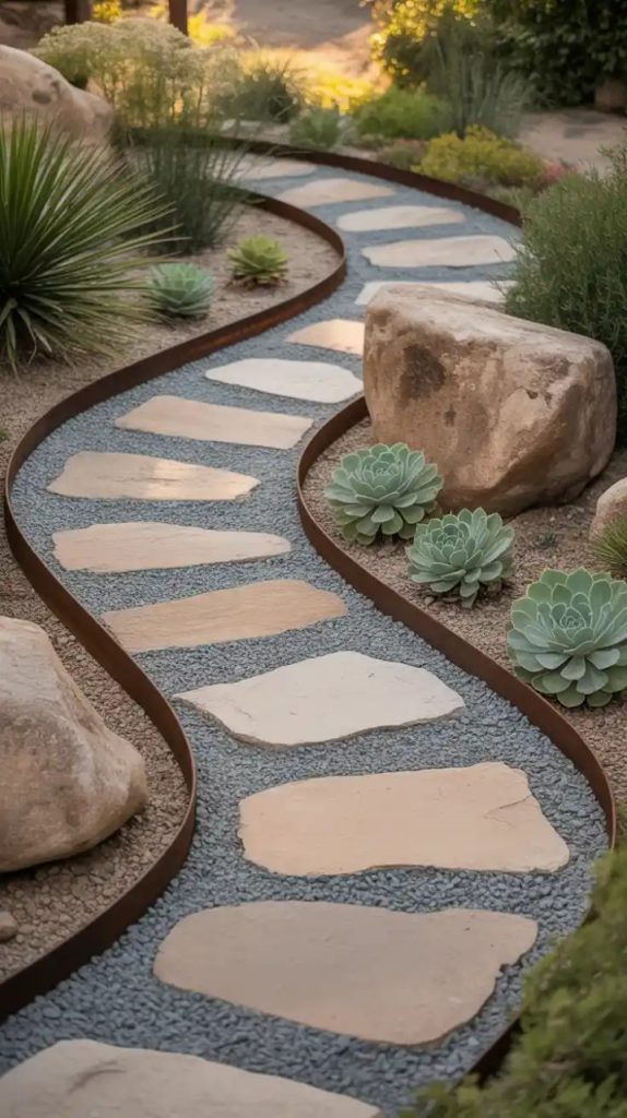 Black plastic garden edging roll installed on lawn