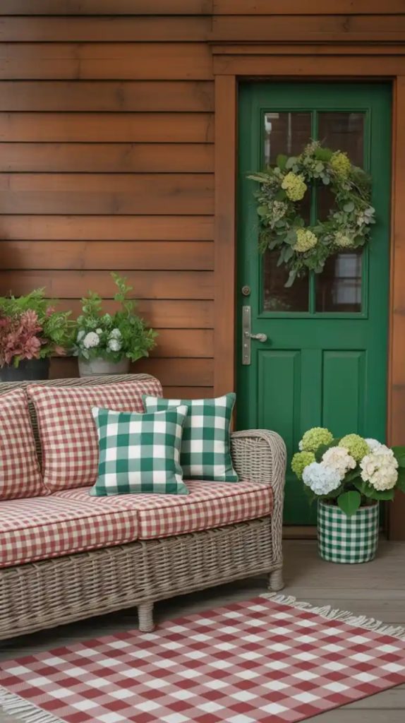 budget-friendly porch decorated with DIY wreath
