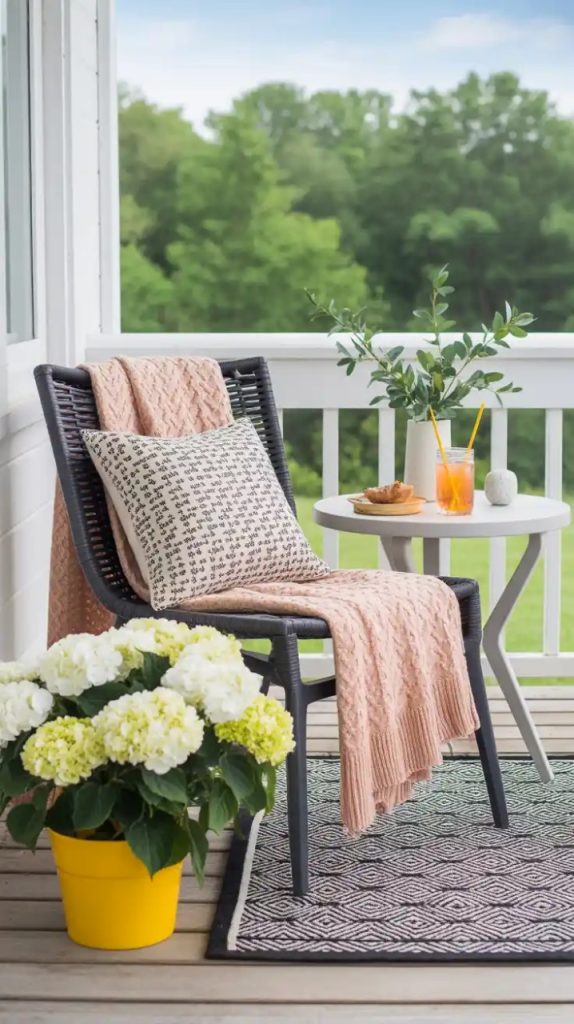 seasonal porch décor with pumpkins and plants