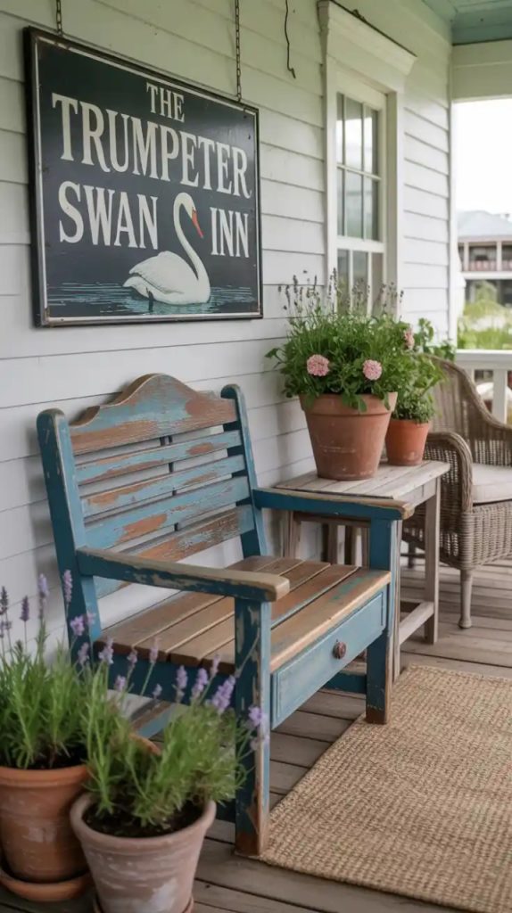 cushions and throws on small porch seating area