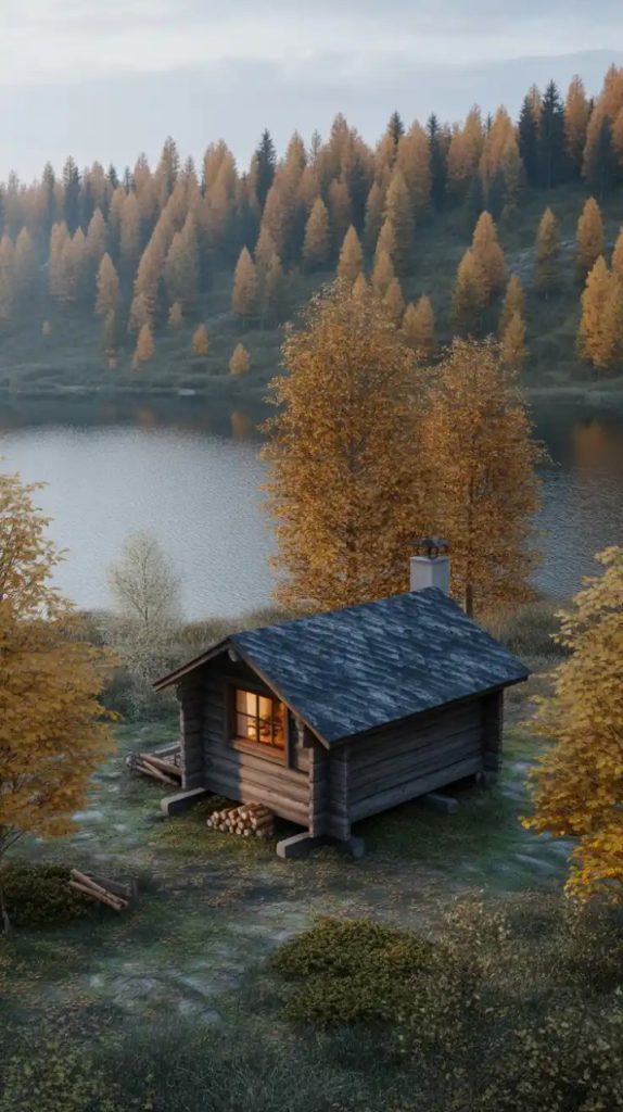 Cabin surrounded by pine trees
