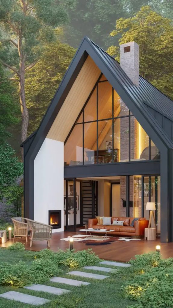 Fire pit outside a cozy cabin