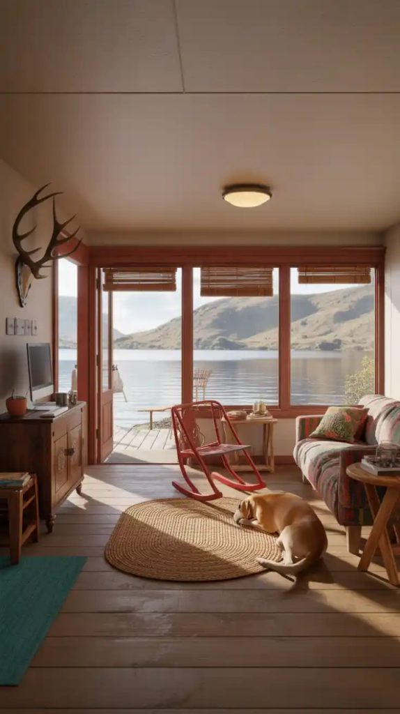 Luxury lake cabin with large windows