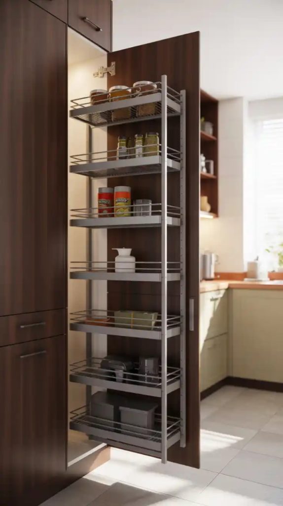 Open shelving with matching jars and dishes