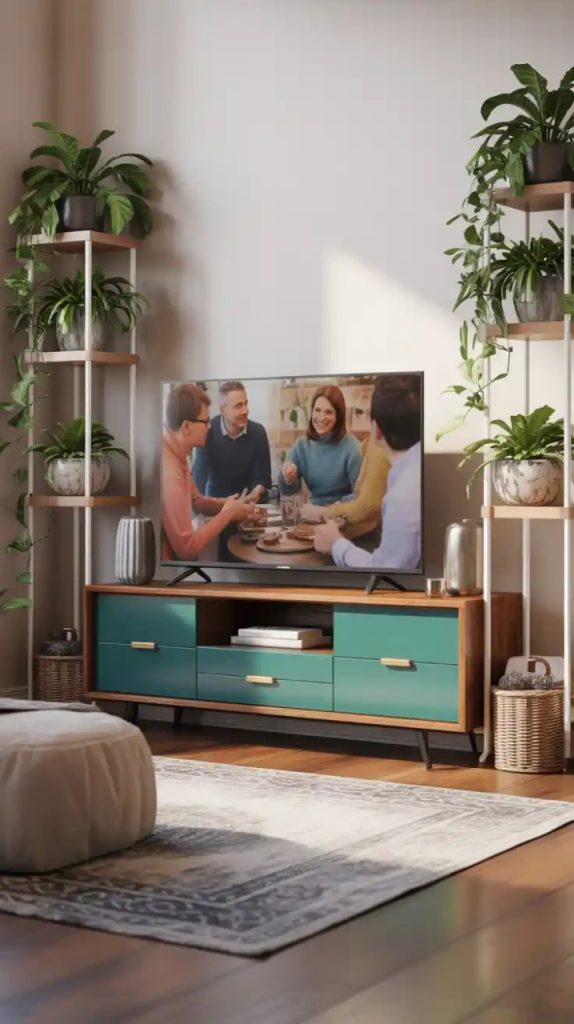 Layered lighting setup for a TV lounge