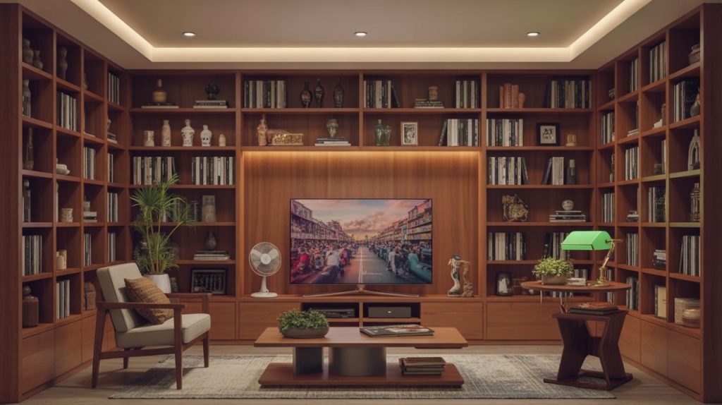 Cozy TV room with soft throw blankets and plush pillows