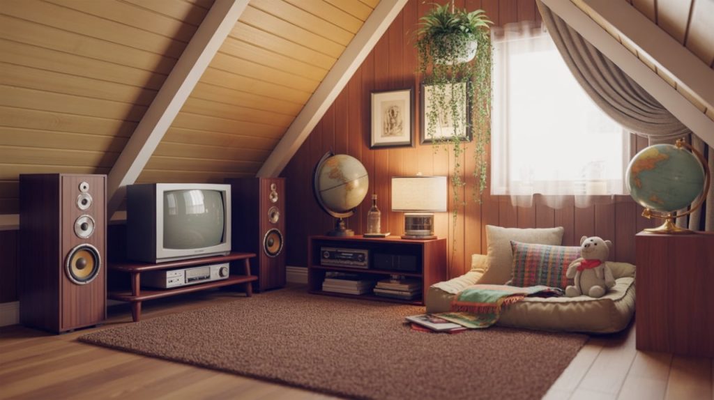 Wooden coffee table in a warm and inviting living room