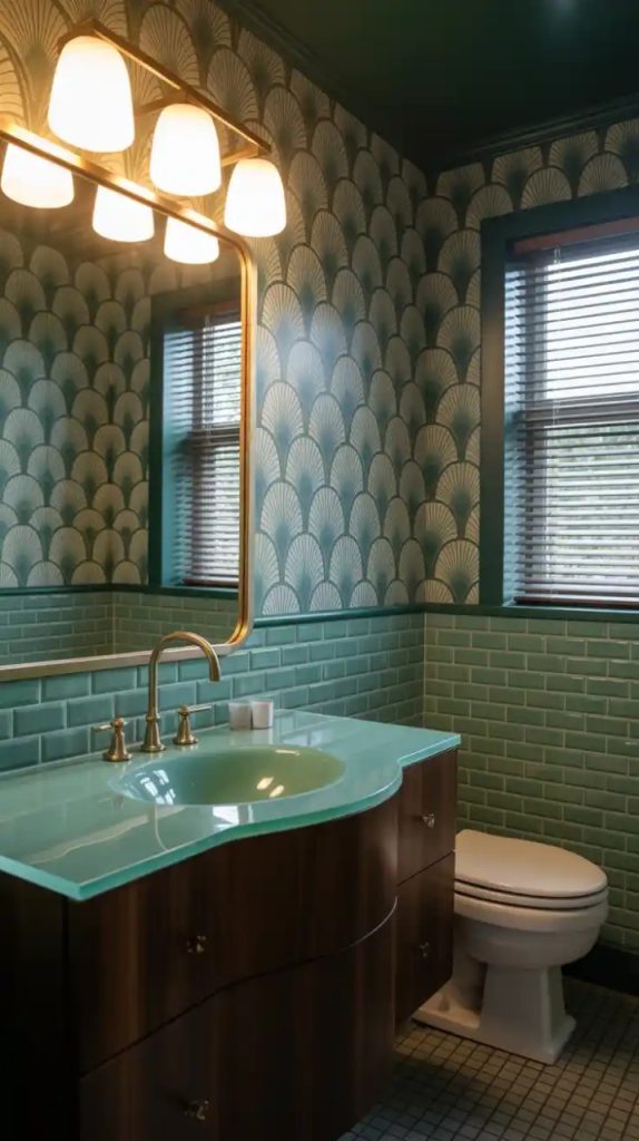 Marble and emerald green bathroom design