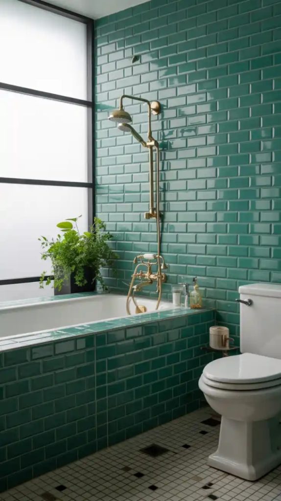 Emerald green painted vanity with gold handles