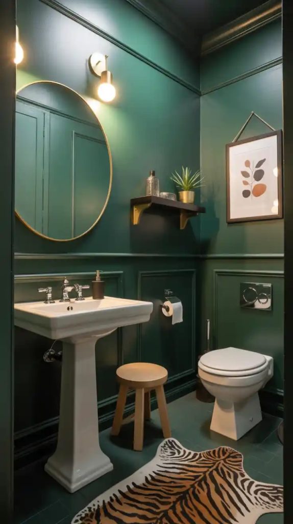 Bold floral wallpaper in powder room makeover