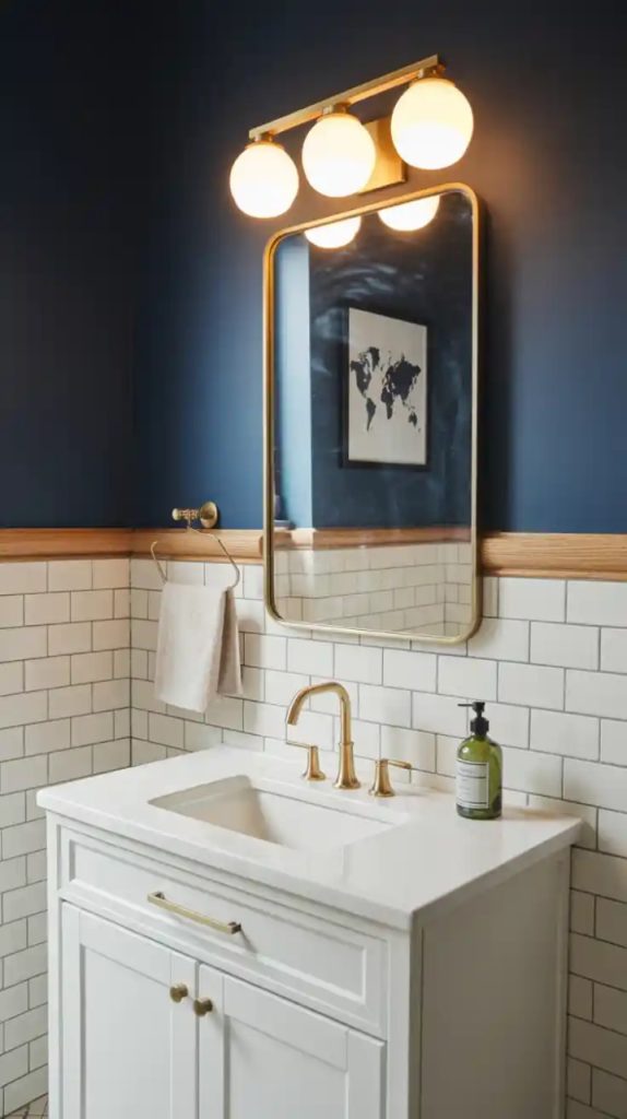 Modern glam powder room with LED mirror