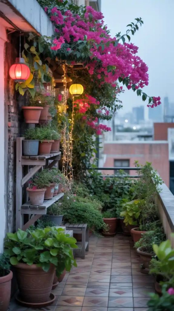 Balcony jungle corner with monstera plants