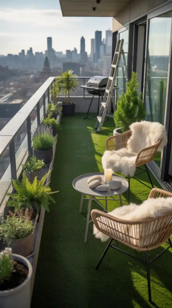 Compact urban balcony with bistro set
