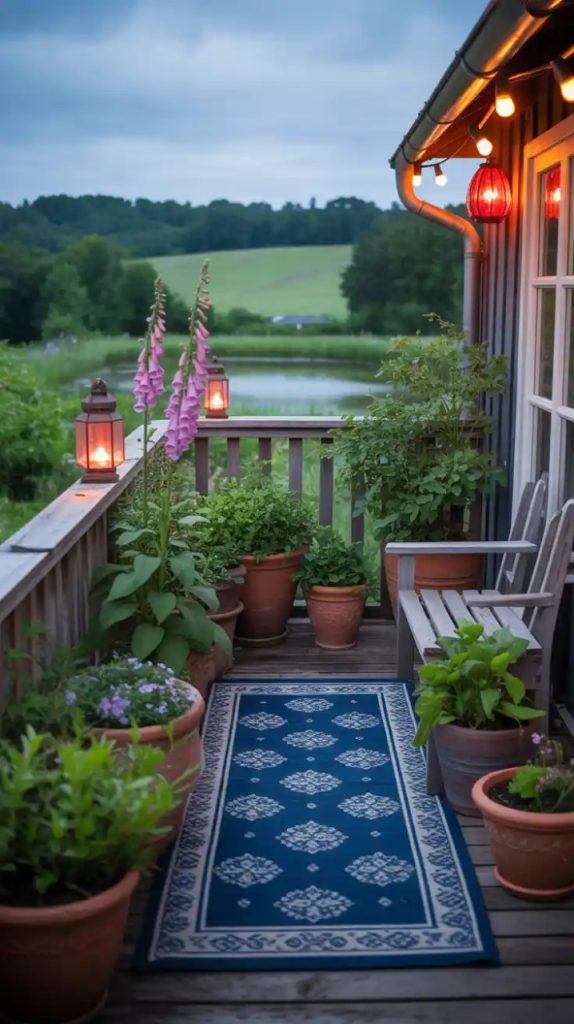 Bird feeder on balcony with small plants