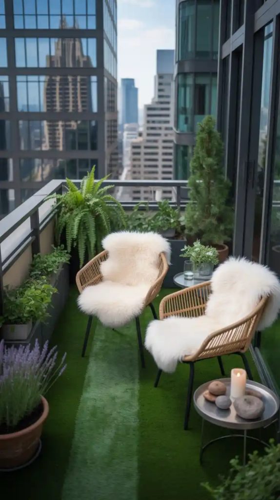 Tropical balcony escape with wicker chairs