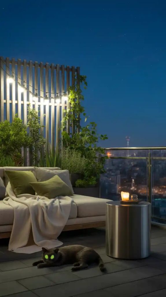 Multipurpose balcony with desk and plants