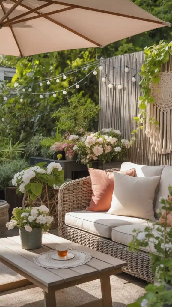 Balcony with seating nook and greenery