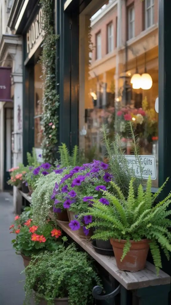 Hanging planters with trailing greenery on balcony