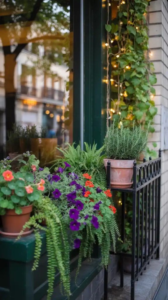 Balcony rail planters filled with flowers