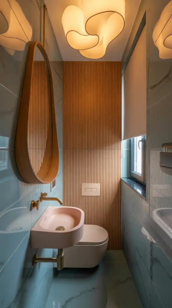 Floating vanity in small bathroom remodel