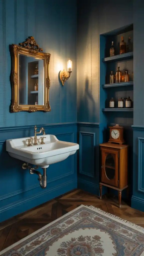 Budget bathroom with peel-and-stick tiles and vanity