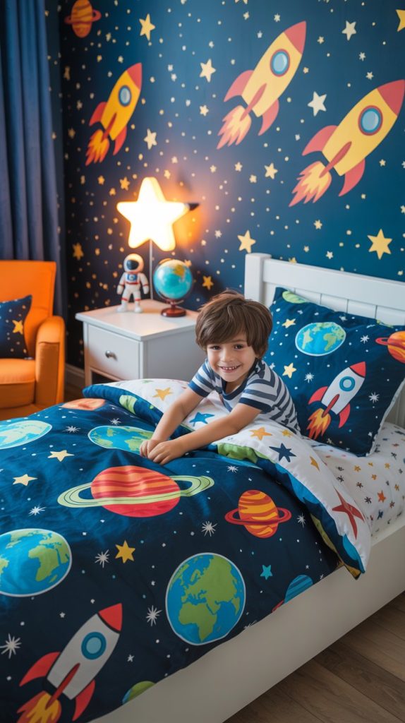 Galaxy wallpaper design for toddler space themed room