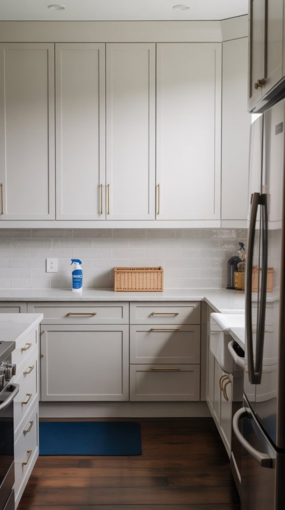 Hidden cabinet coffee station with minimalist design and coffee machine inside.
