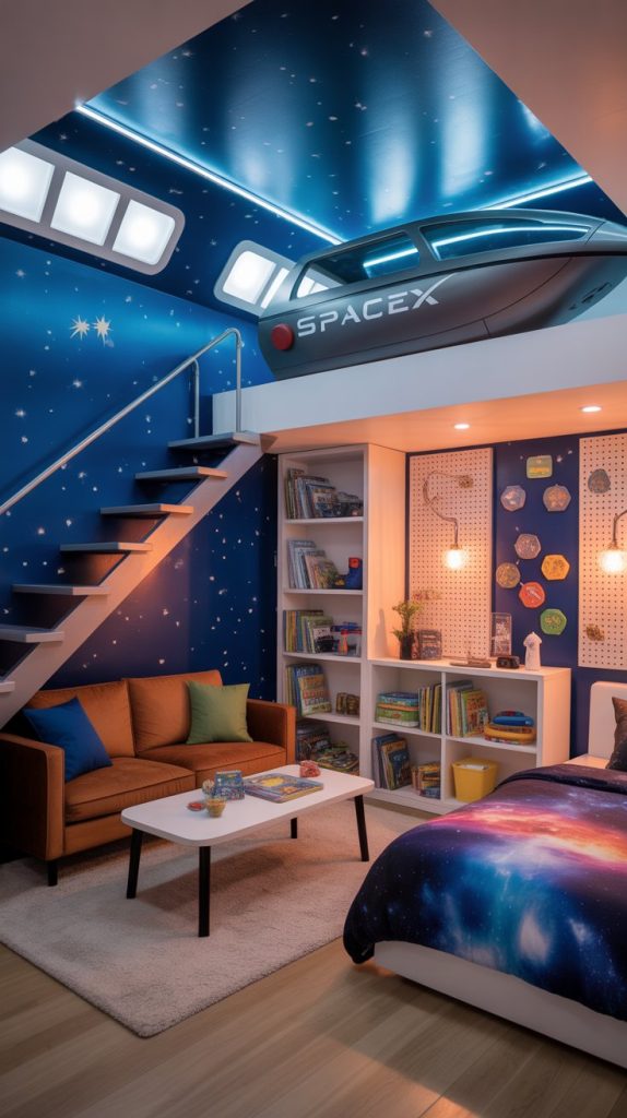 Space themed growth chart rocket blasting upward design