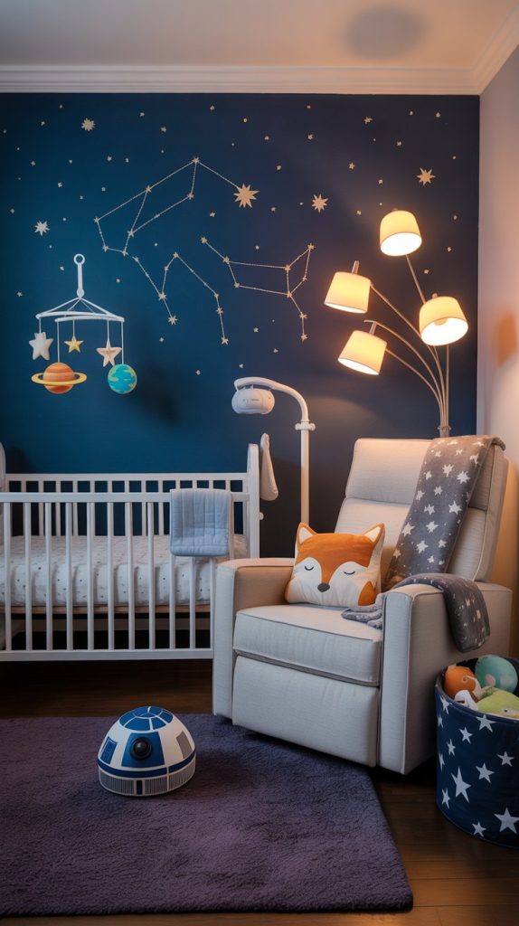 Chalkboard galaxy wall for interactive toddler play