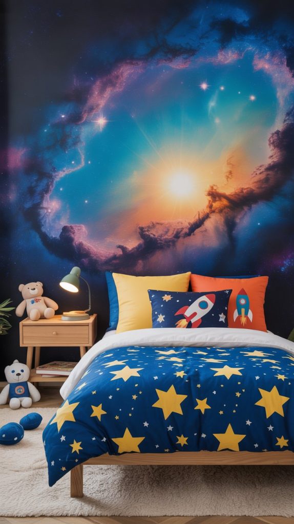 Rocket ship toddler bed space bedroom design
