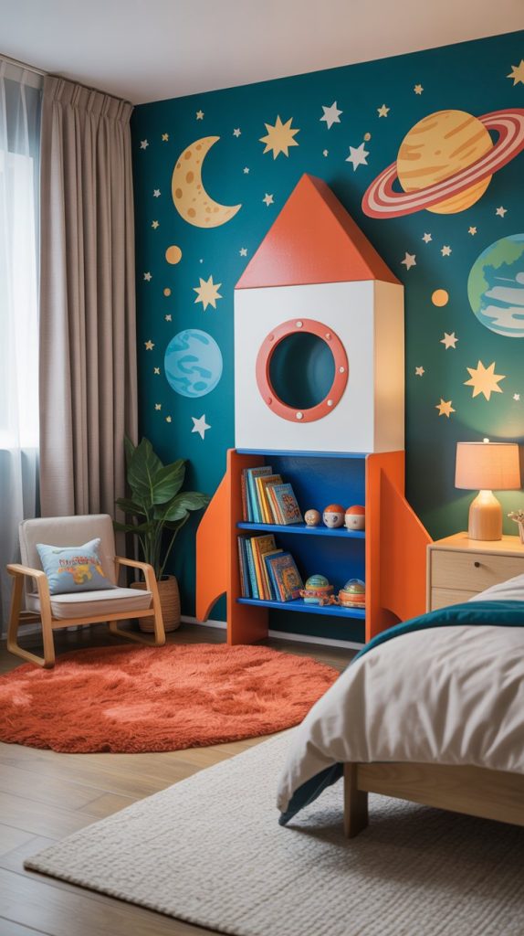 Astronaut wall art toddler space bedroom decoration