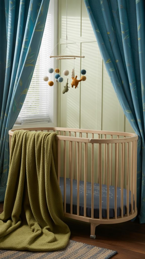 Rustic cabin-inspired nursery with plaid and wood accents