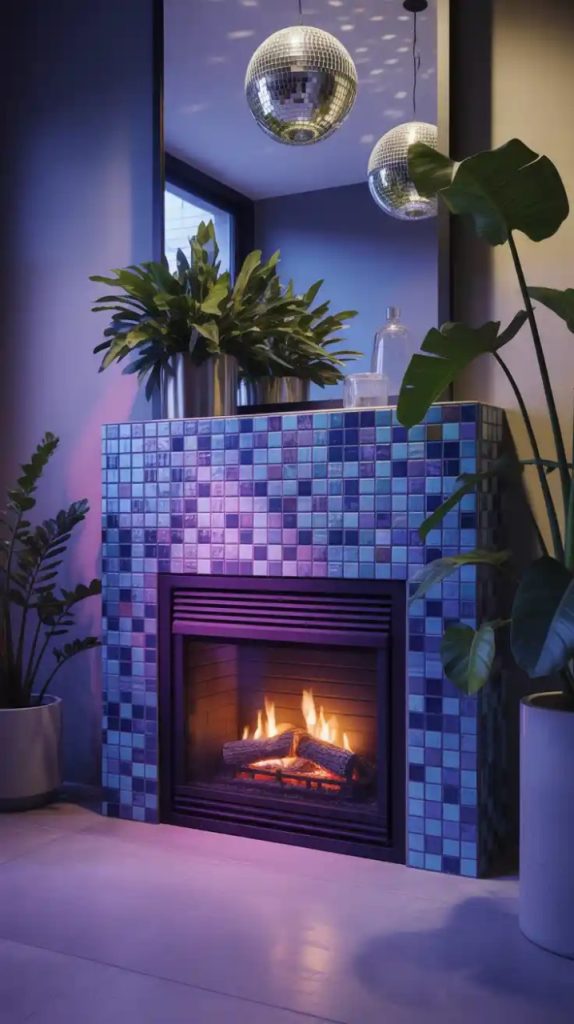 Unused fireplace decorated with candles