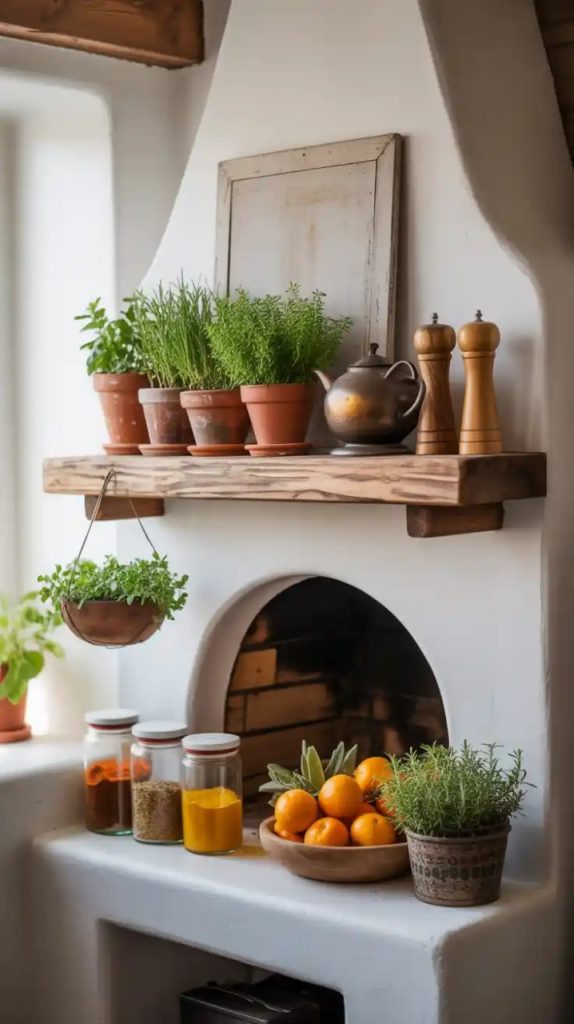 Statement sculpture in empty fireplace