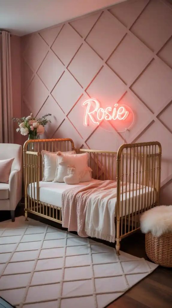 Baby girl nursery with blush pink and dusty rose accents