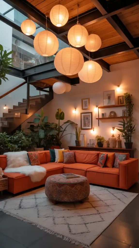 Modular sectional sofa in a contemporary conversation pit
