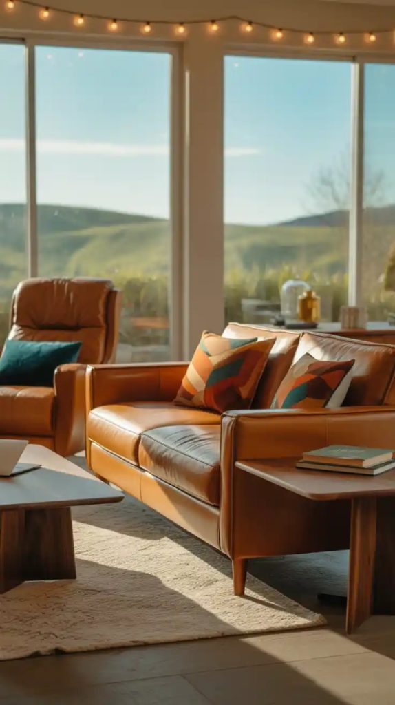 Cozy family gathering in a conversation pit with coffee table