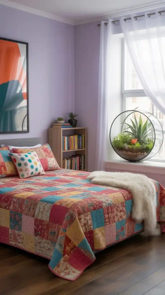 Cozy bedroom corner reading nook with armchair and lamp