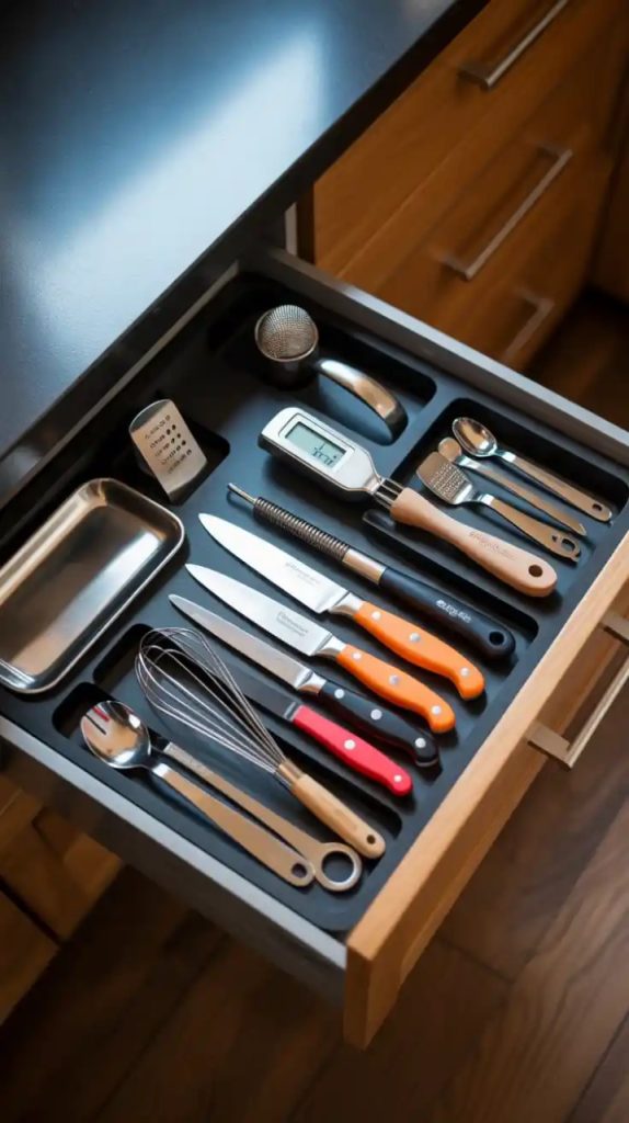 Stylish utensil jar on kitchen counter