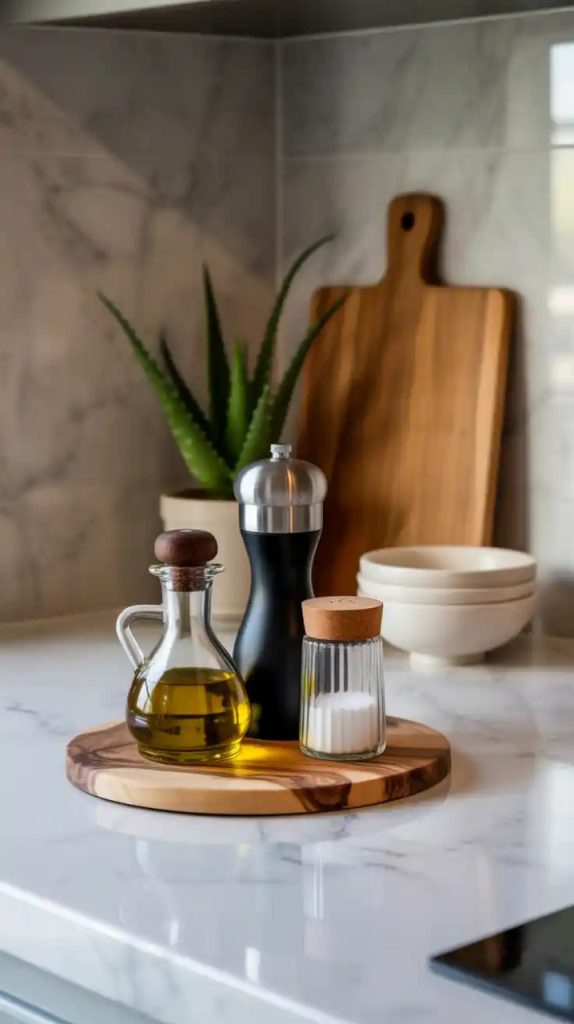 Magnetic spice rack on kitchen wall