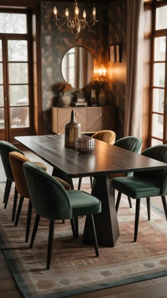Boho dining table styled with ceramic plates and linen napkins