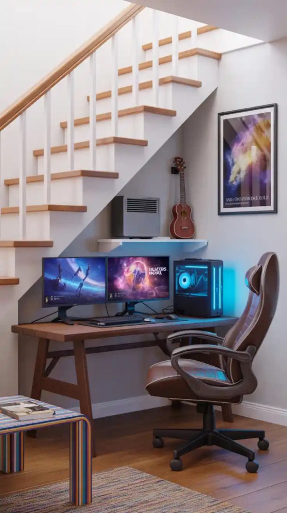 Scandinavian-inspired study nook with light wood desk