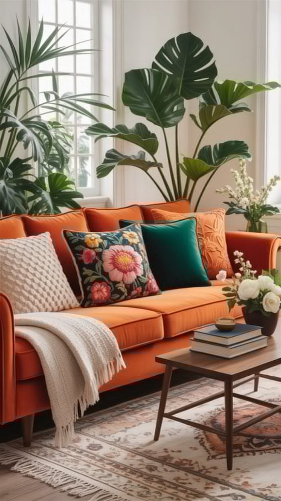 throw blanket with matching pillows on sofa