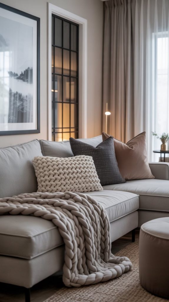 modern couch pillows in neutral tones