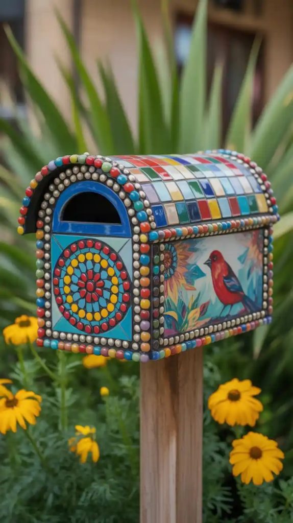 Colorful wildflower patterns on mailbox