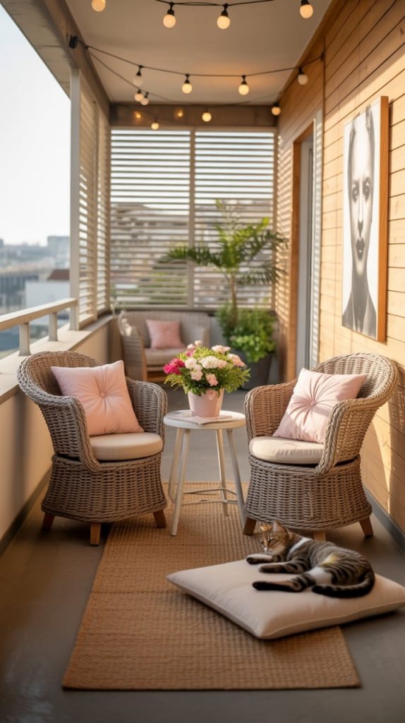 Vertical balcony garden with bohemian style